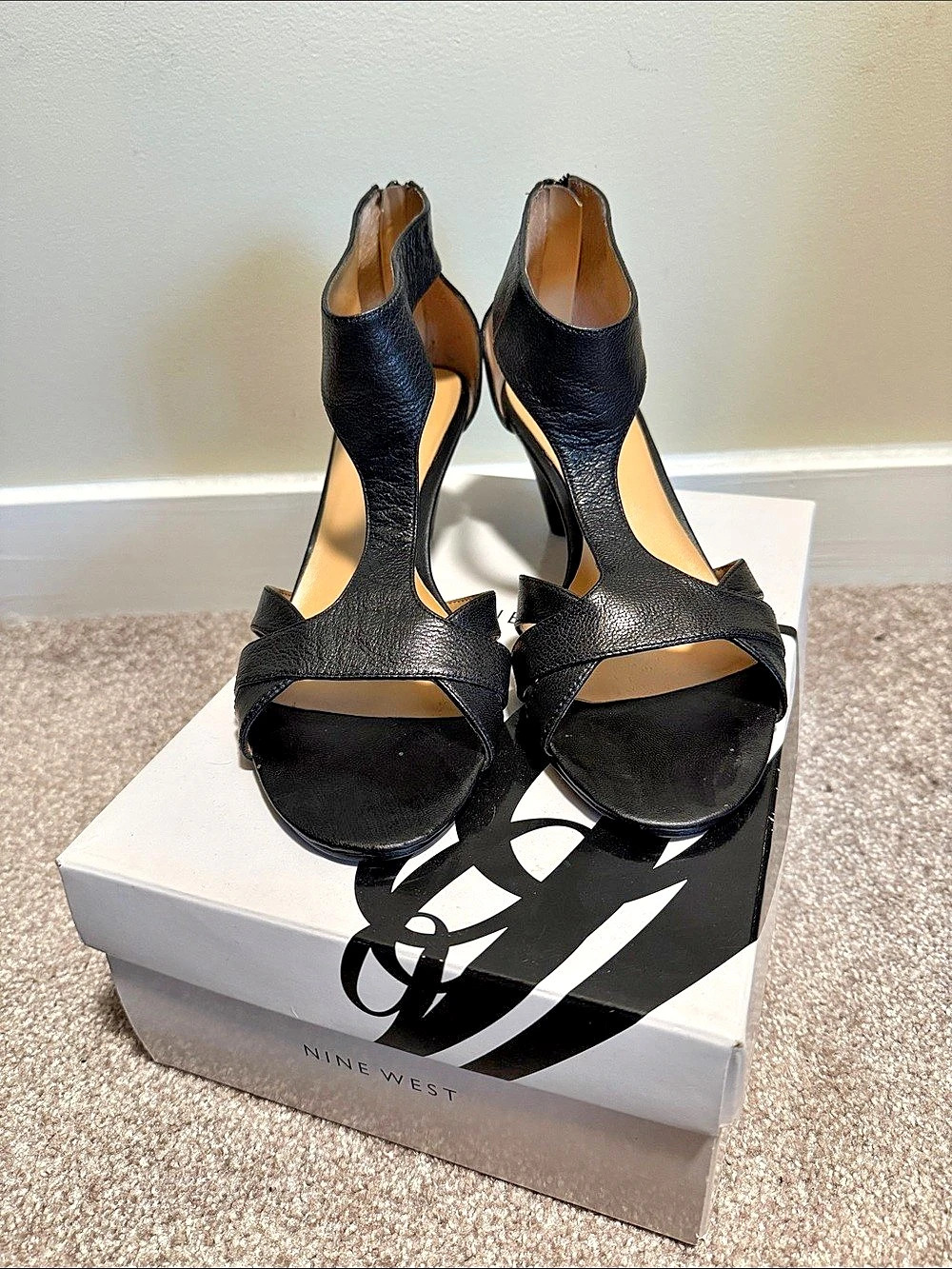 Nine West Black Ankle-Strap Heels